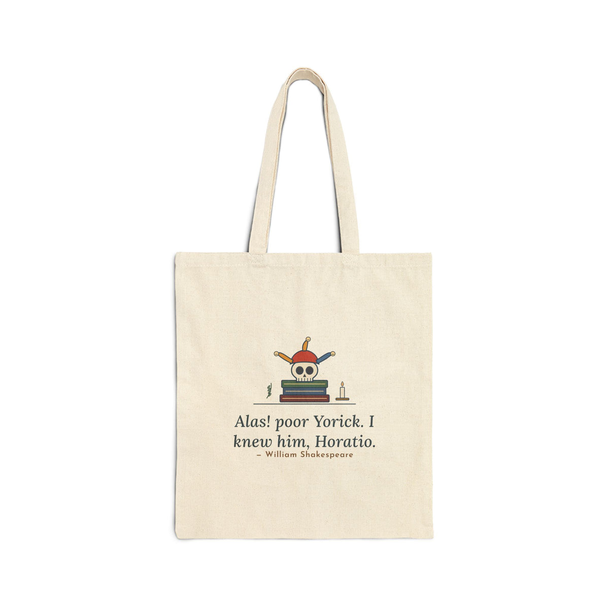 Alas, Poor Yorick Tote Bag, Gothic Shakespeare Quote Tote with Jester Skull