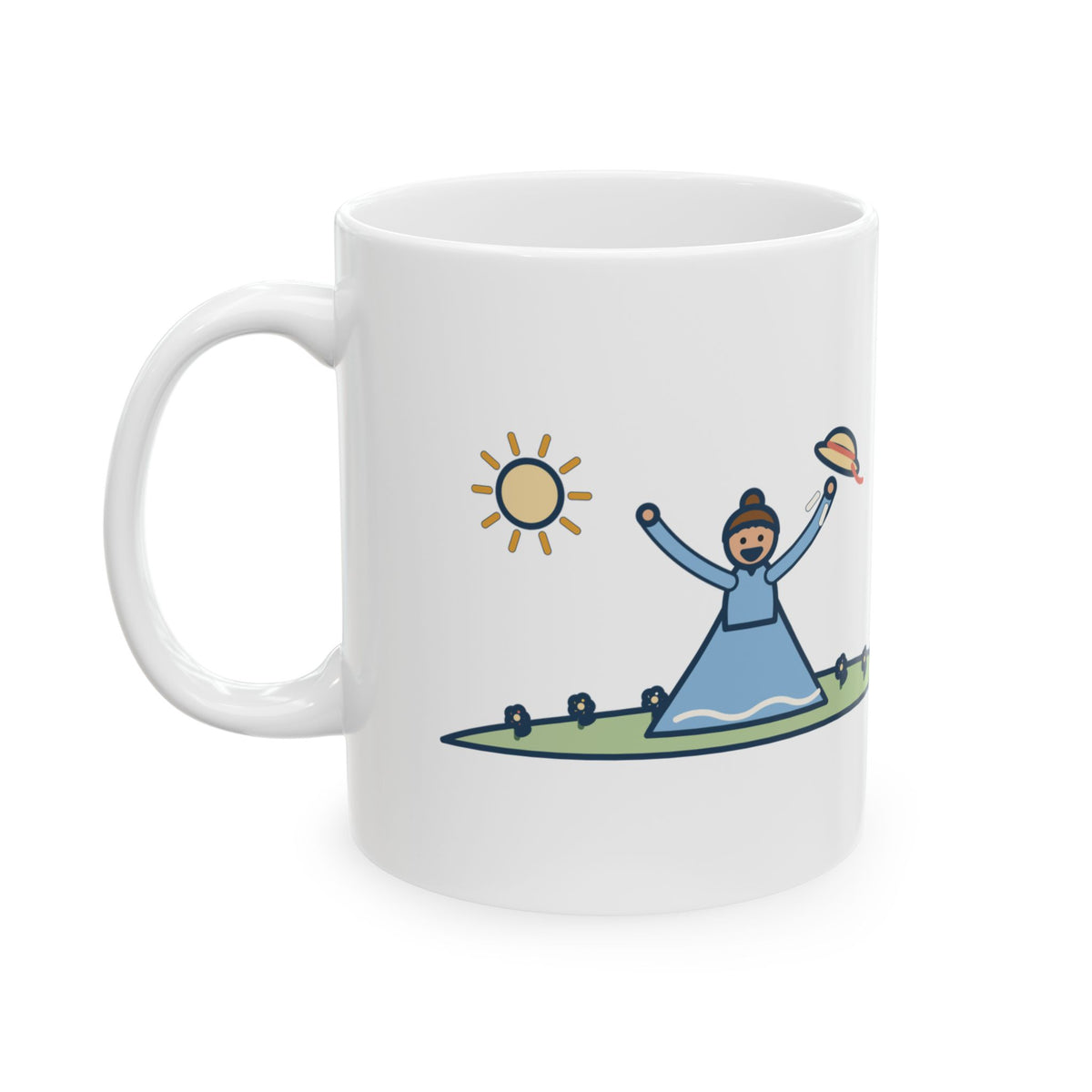 Brontë Literary Quote Mug, I Would Always Rather Be Happy Than Dignified, Joyful Meadow Bonnet Coffee Mug 11oz