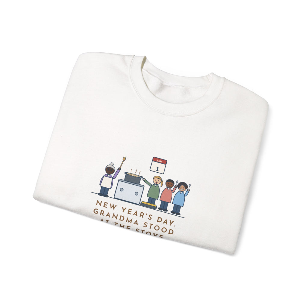 New Year's Day Sweatshirt, Grandma Stood at the Stove Until Everyone Ate a Spoonful of Peas for Luck, Funny Southern Kitchen Crewneck