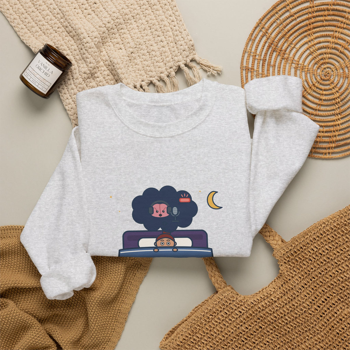 Funny Night Owl Crewneck Sweatshirt - My Brain Starts a Podcast at Bedtime