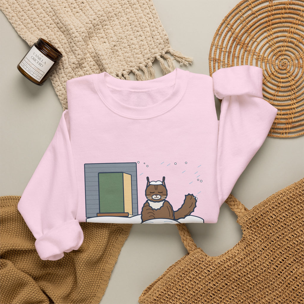 Siberian Cat Crewneck Sweatshirt - Happy in the Snowbank During a Snowstorm