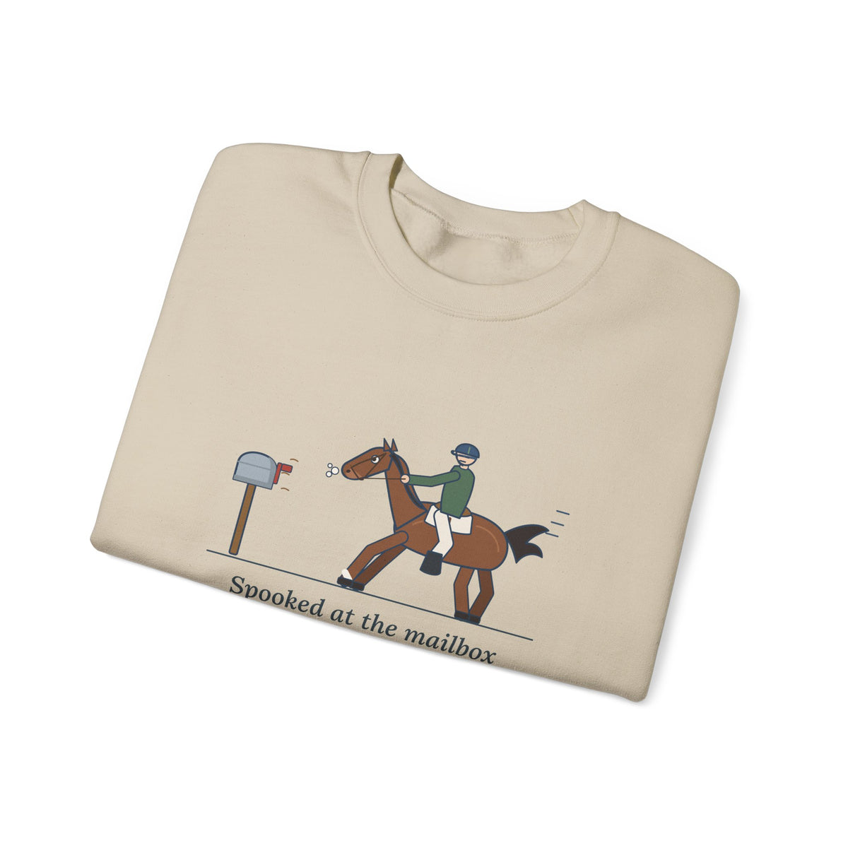 Horse Riders Crewneck Sweatshirt - Spooked at the Mailbox He Passes Daily
