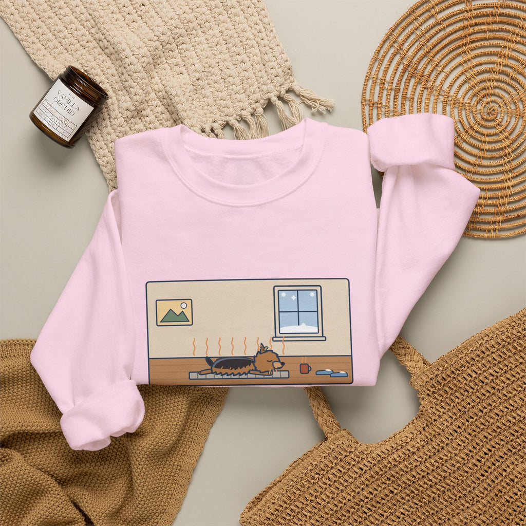 Morkie Sweatshirt, Every Winter Morning Stretched Across the Heating Vent, Funny Warm Spot Crewneck