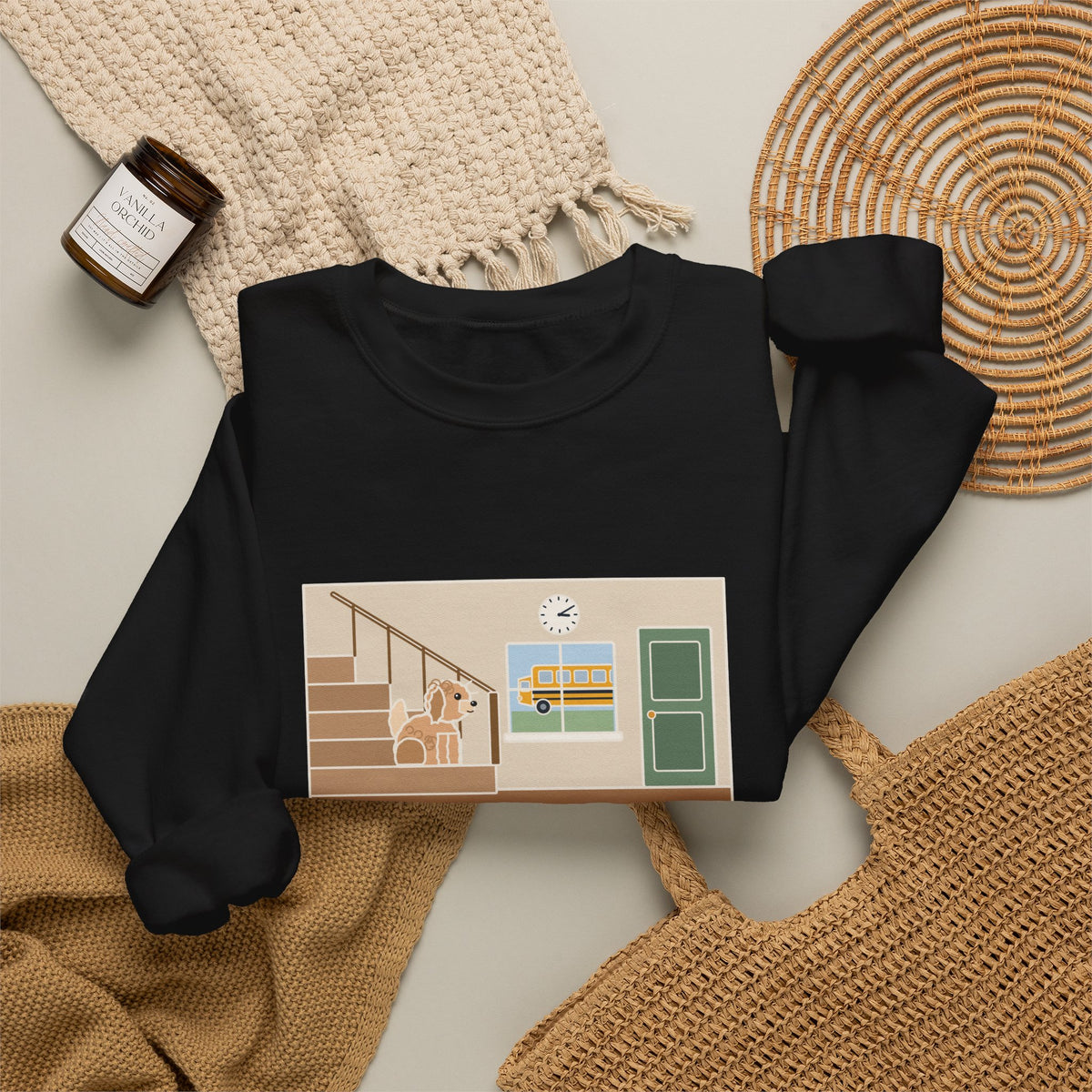 Maltipoo Sweatshirt, Seven Pounds, Waits on the Stairs at 3:10 Every Day for the School Bus, Funny Front Hall Wait Crewneck