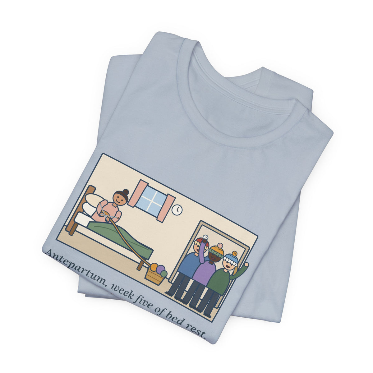 Funny Antepartum Nurse T-Shirt, Week Five of Bed Rest, She Knitted a Hat for Every Nurse on Day Shift, Knitted Hats Tee