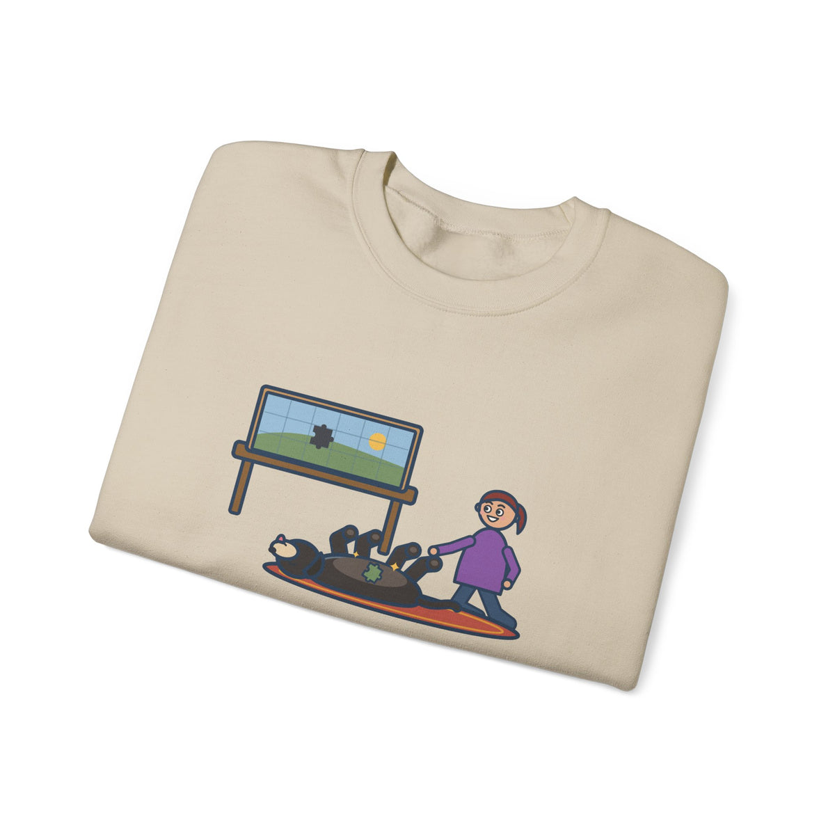Thousand-Piece Puzzle, Found the Last Piece Under the Dog Sweatshirt, Funny Jigsaw Puzzle Crewneck with Belly-Up Dog