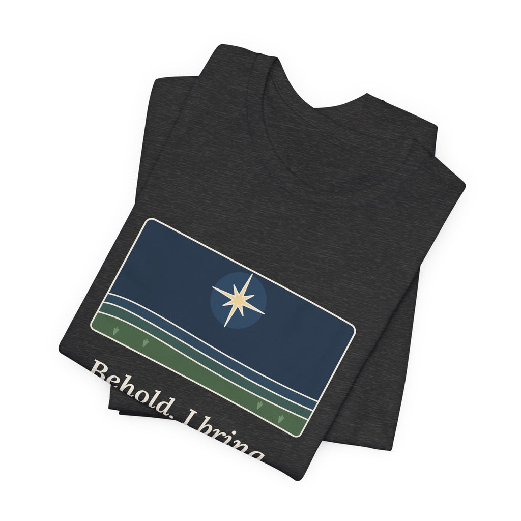 Luke 2:10 Quote T-Shirt, Good Tidings of Great Joy, Christmas Star over Field Tee