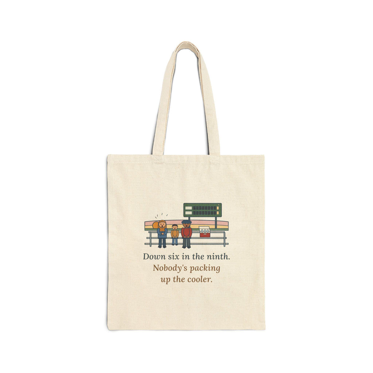 Down Six in the Ninth Tote Bag, Baseball Quote Tote with Bleacher Family