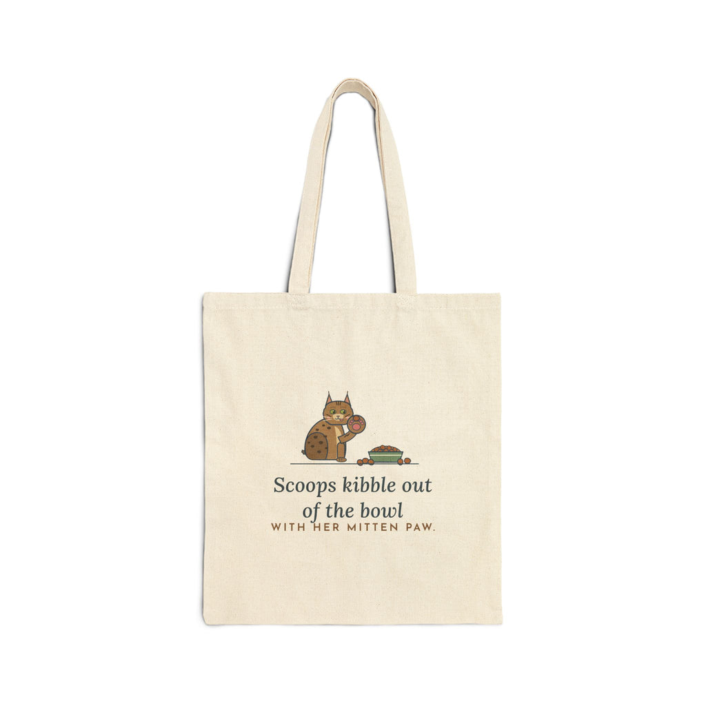 Pixiebob Cat Tote Bag - Scoops Kibble Out of the Bowl With Her Mitten Paw