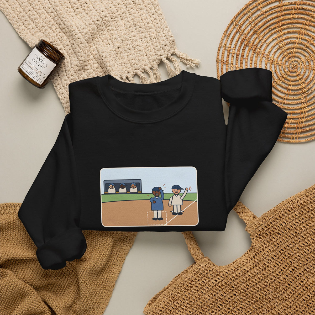 Baseball Coach Sweatshirt, Flashed Fourteen Signs to Third Base, The Runner Waved Back, Funny Third Base Box Crewneck