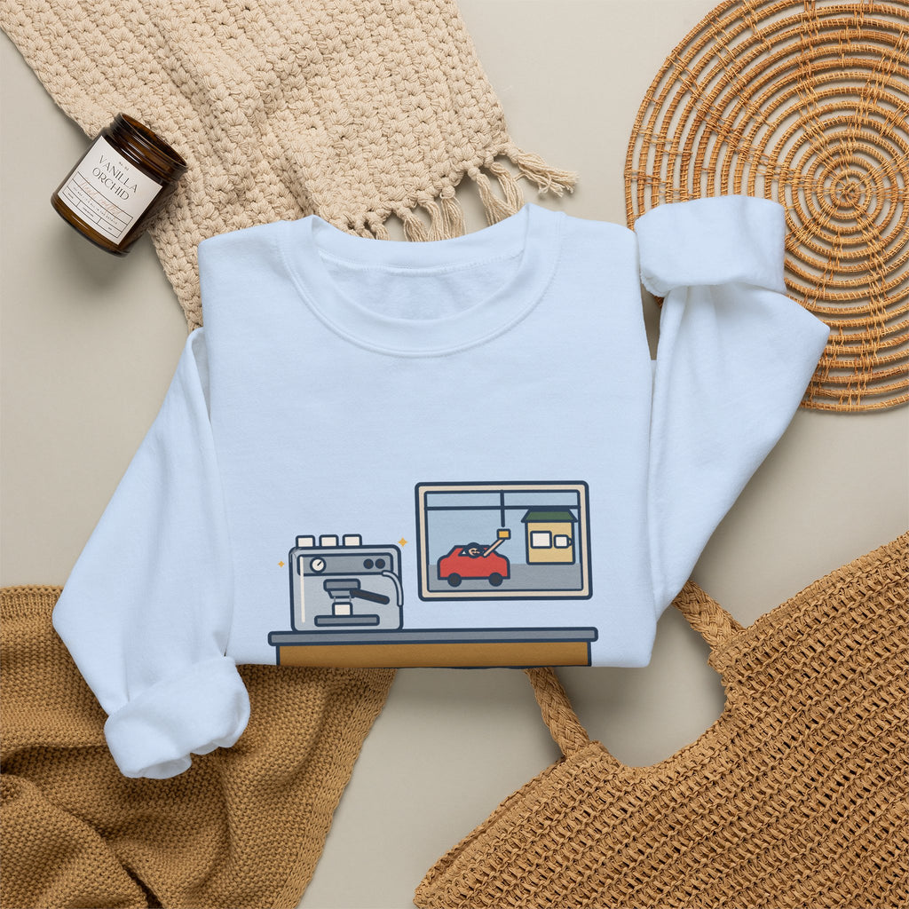 Coffee Sweatshirt, Bought an Espresso Machine, Still Stop for Coffee on the Way to Work, Funny Drive-Through Crewneck
