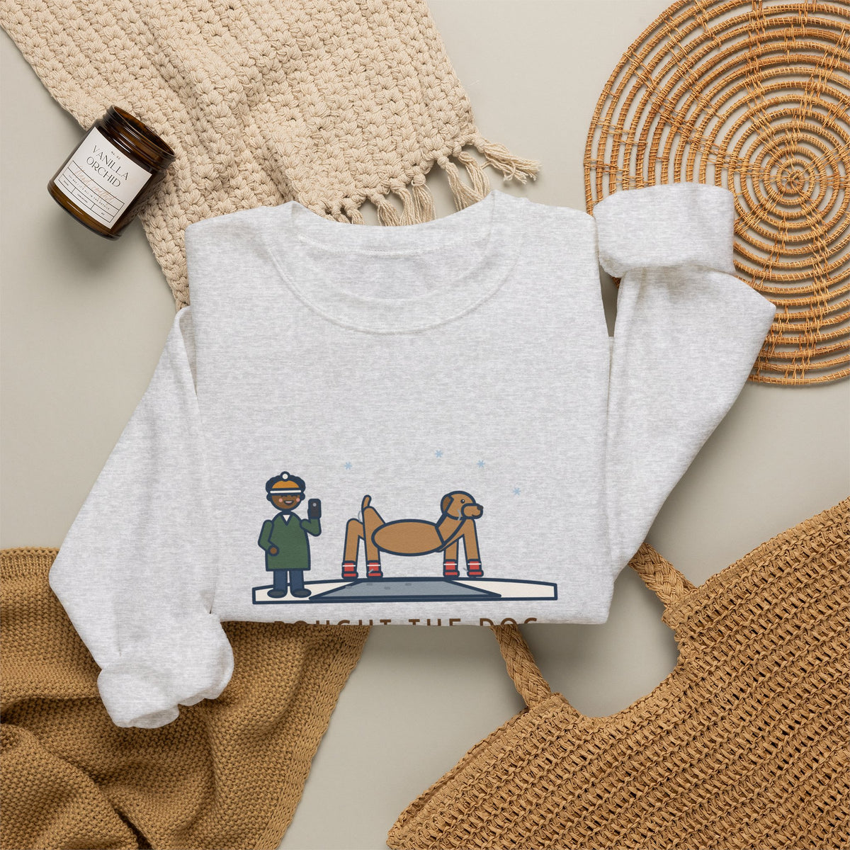 Dog Boots Sweatshirt, Bought the Dog Winter Boots, He Walked Like a Cartoon Spider, Funny Driveway Walk Crewneck