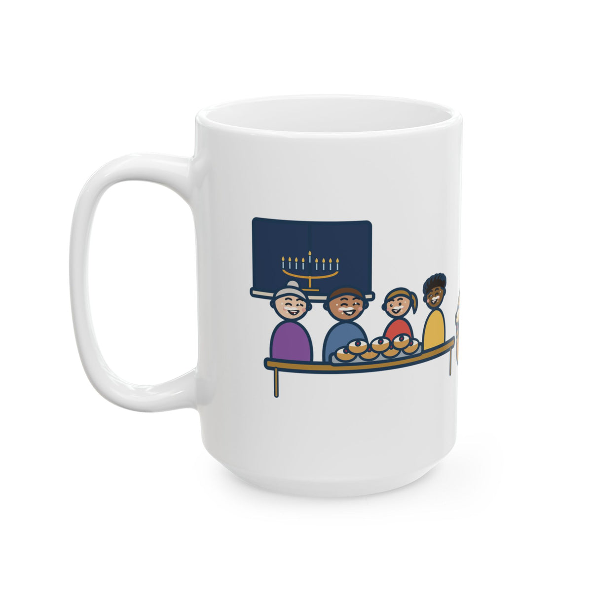 One Tray of Jelly Doughnuts, Powdered Sugar on Every Face, the Dog's Too 15oz Mug, Large Funny Hanukkah Coffee Mug