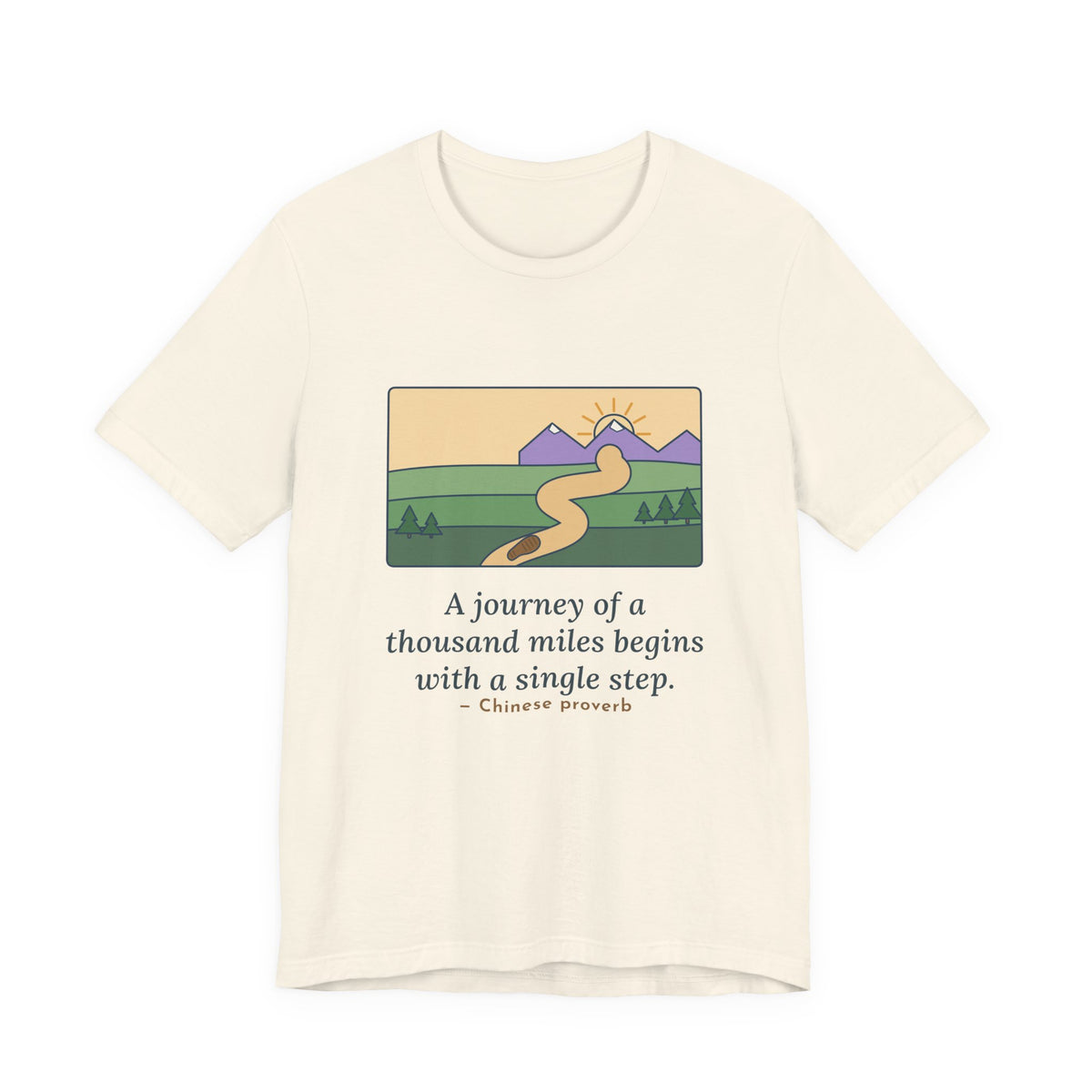 A Journey of a Thousand Miles Begins With a Single Step T-Shirt, Wisdom Proverb Tee with Winding Road