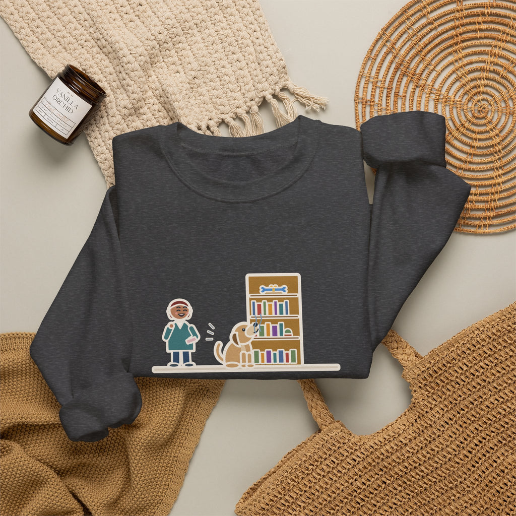 Dog's Present Sweatshirt, Hid It High on a Shelf, He Sniffed It Out in Four Seconds, Funny Bookshelf Crewneck