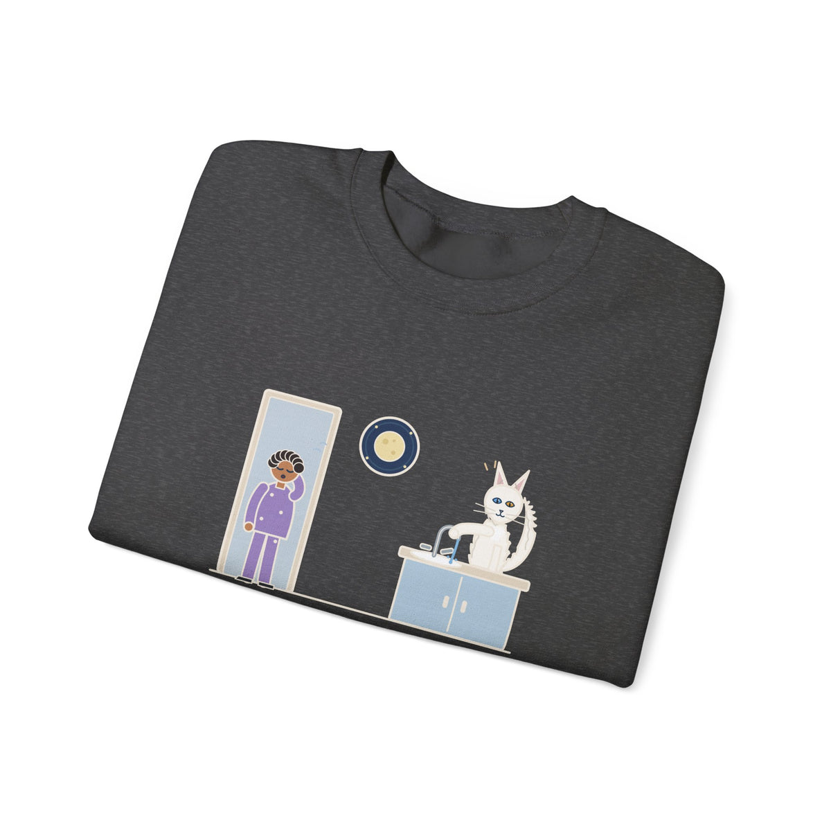 Turkish Angora Crewneck Sweatshirt - Bathroom Faucet at Two A.M. White Cat Owner Gift