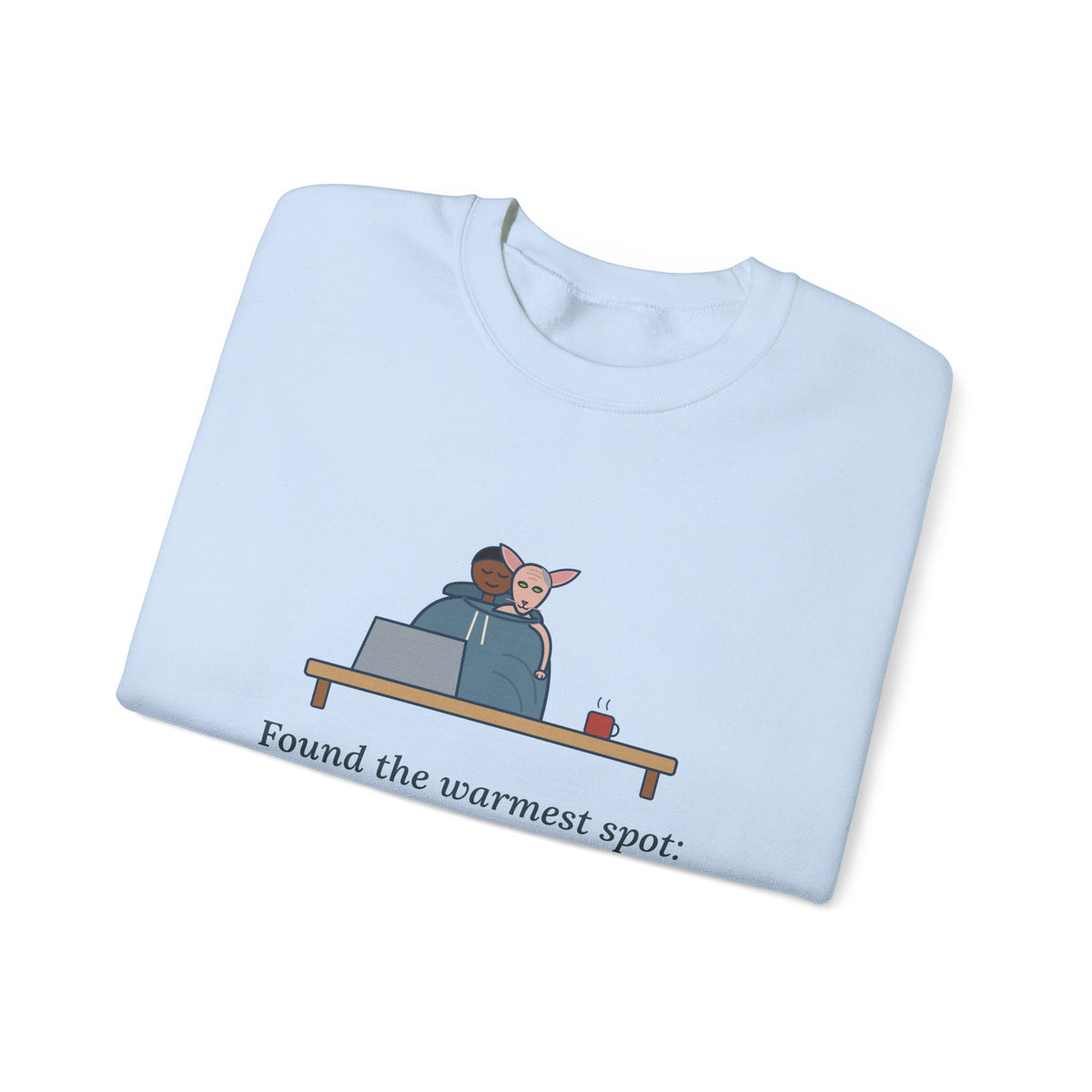 Peterbald Cat Found the Warmest Spot Crewneck Sweatshirt - Funny Hairless Cat Lover Gift