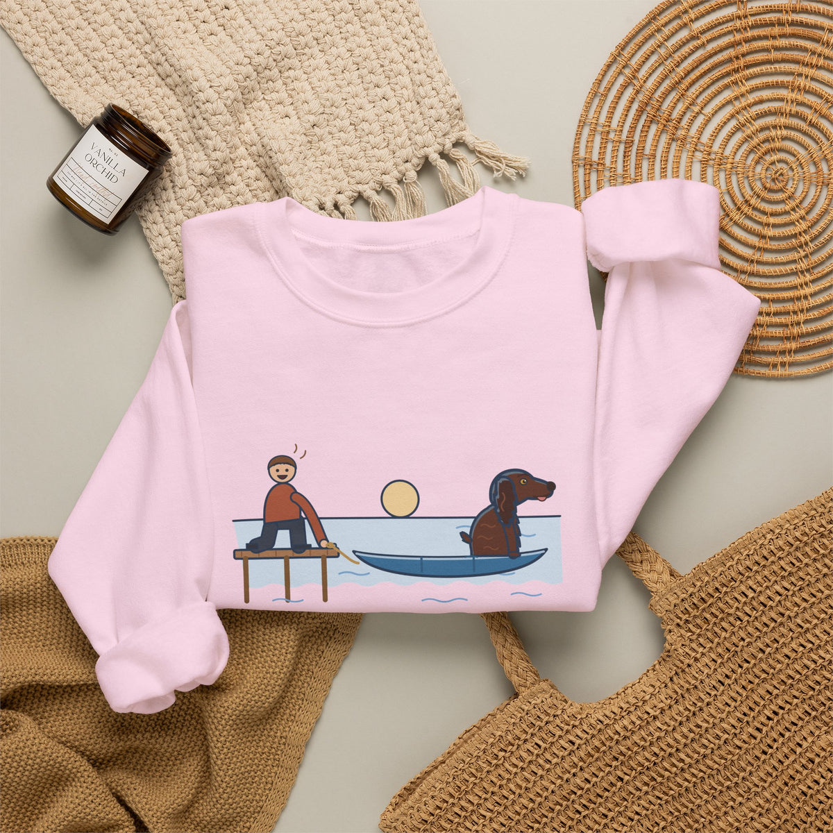 Boykin Spaniel Crewneck Sweatshirt - Seated in the Canoe Before the Rope Came Off