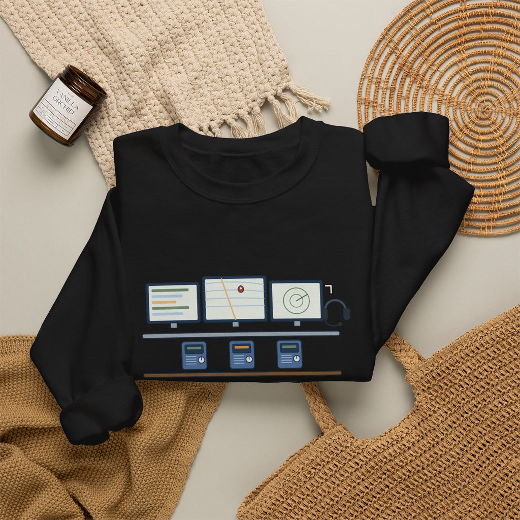 911 Dispatcher Crewneck Sweatshirt - Three Radios, One Headset, Zero Panic