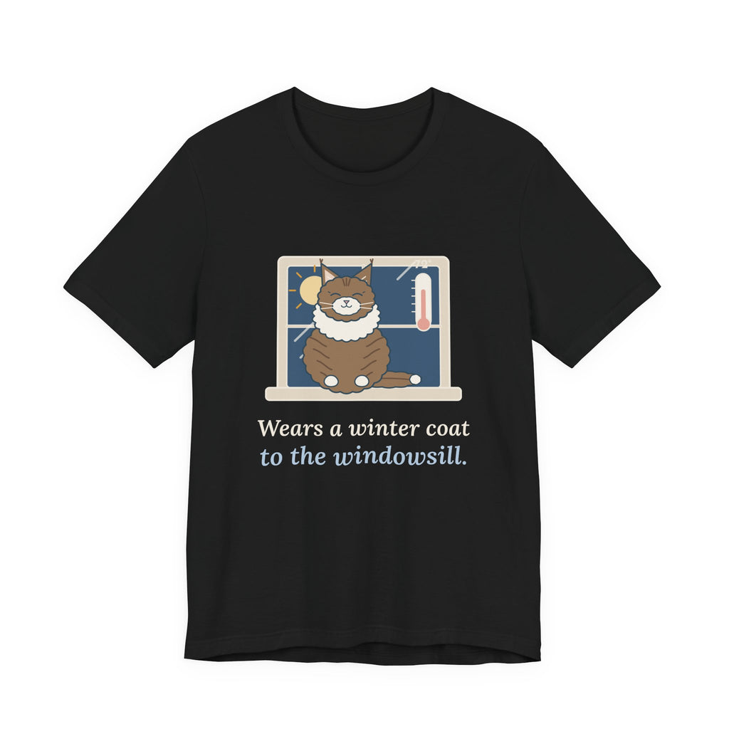 Norwegian Forest Cat T-Shirt - Wears a Winter Coat to the Windowsill Fluffy Cat Tee