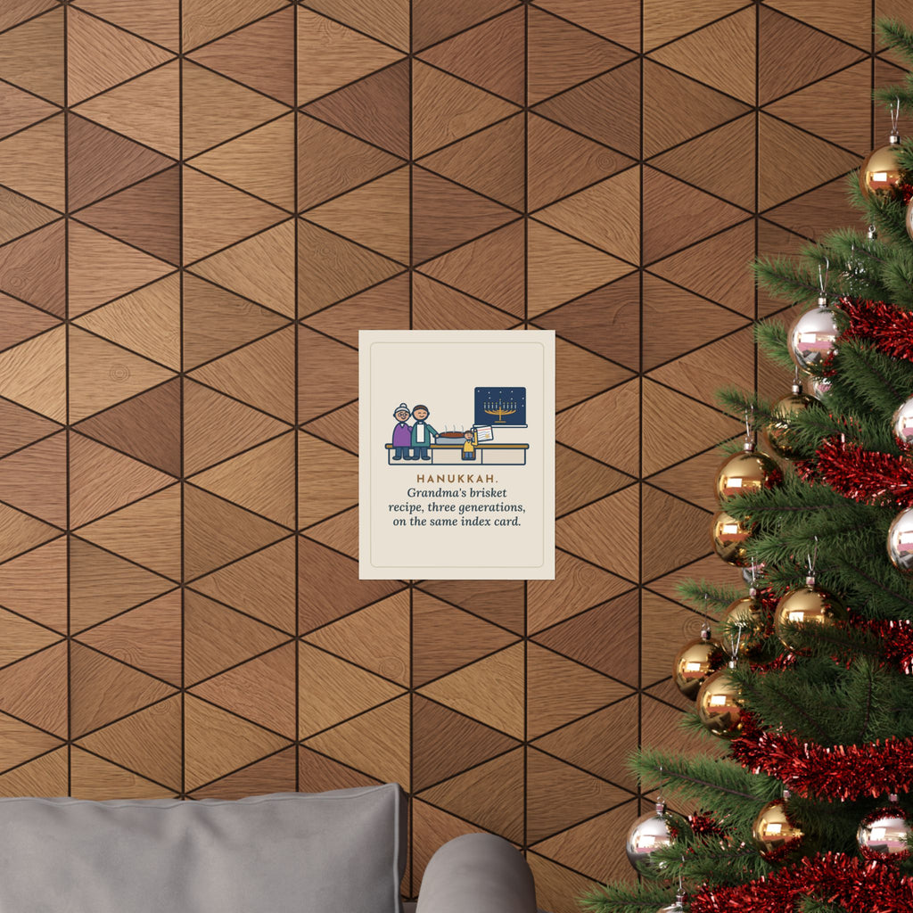 Hanukkah Brisket Poster, Grandma's Recipe, Three Generations, the Same Index Card, Funny Recipe Card Wall Art