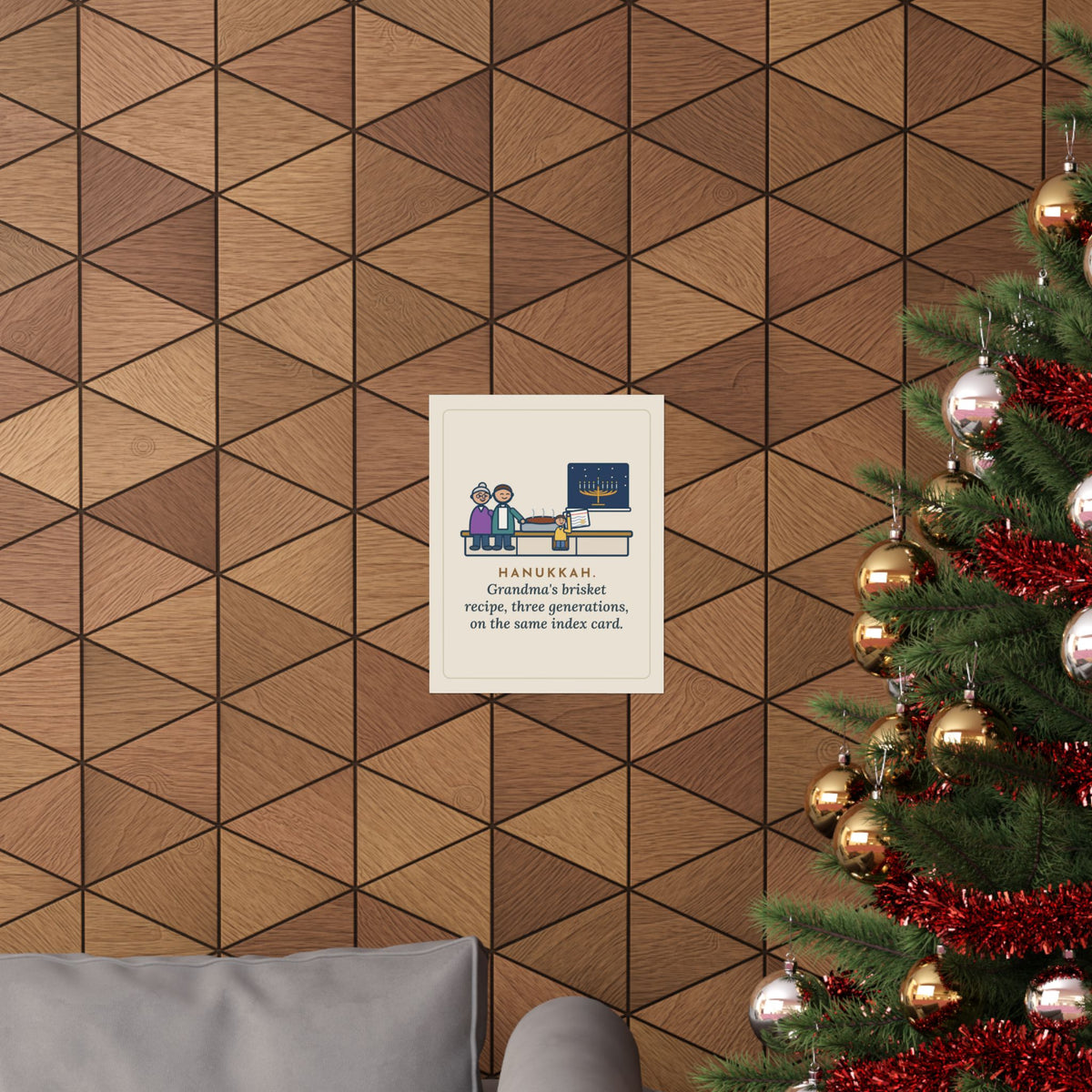 Hanukkah Brisket Poster, Grandma's Recipe, Three Generations, the Same Index Card, Funny Recipe Card Wall Art