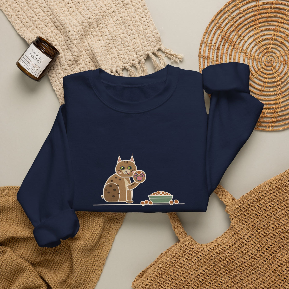 Pixiebob Cat Crewneck Sweatshirt - Kibble Scooped With Her Mitten Paw