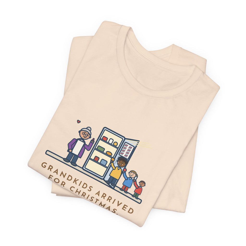 Funny Grandkids at Christmas T-Shirt, Arrived for the Holiday, The Fridge Door Opened Forty Times in the First Hour, Fridge Tally Tee