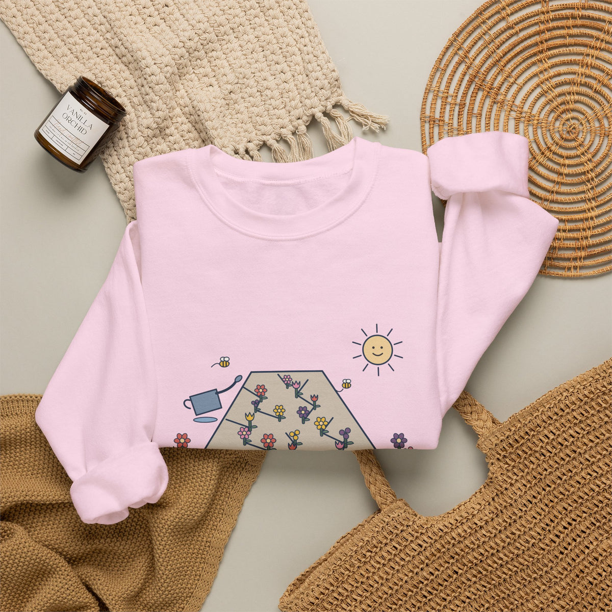 Earth Laughs in Flowers Sweatshirt, Garden Emerson Quote Crewneck with Wildflower Path