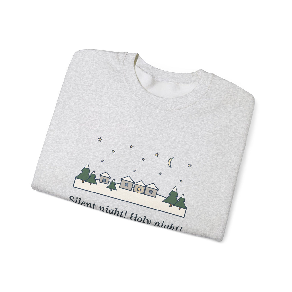 All Is Calm, All Is Bright Sweatshirt, Christmas Joseph Mohr Quote Crewneck with Snowy Village Night