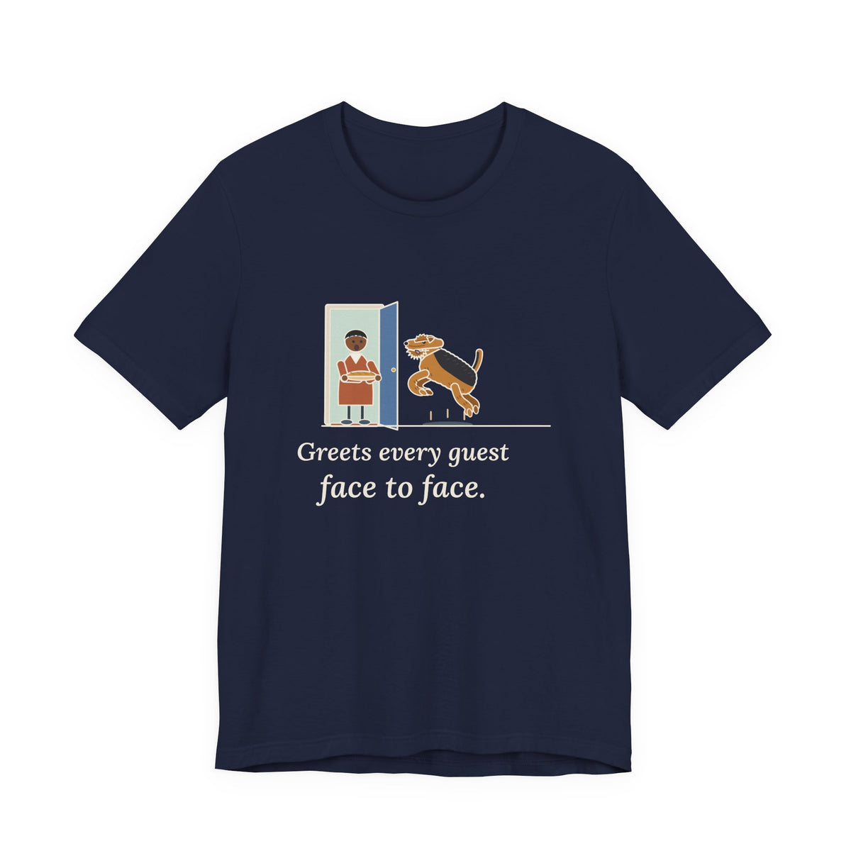 Airedale Terrier T-Shirt - Greets Every Guest Face to Face, Funny Airedale Boing Tee
