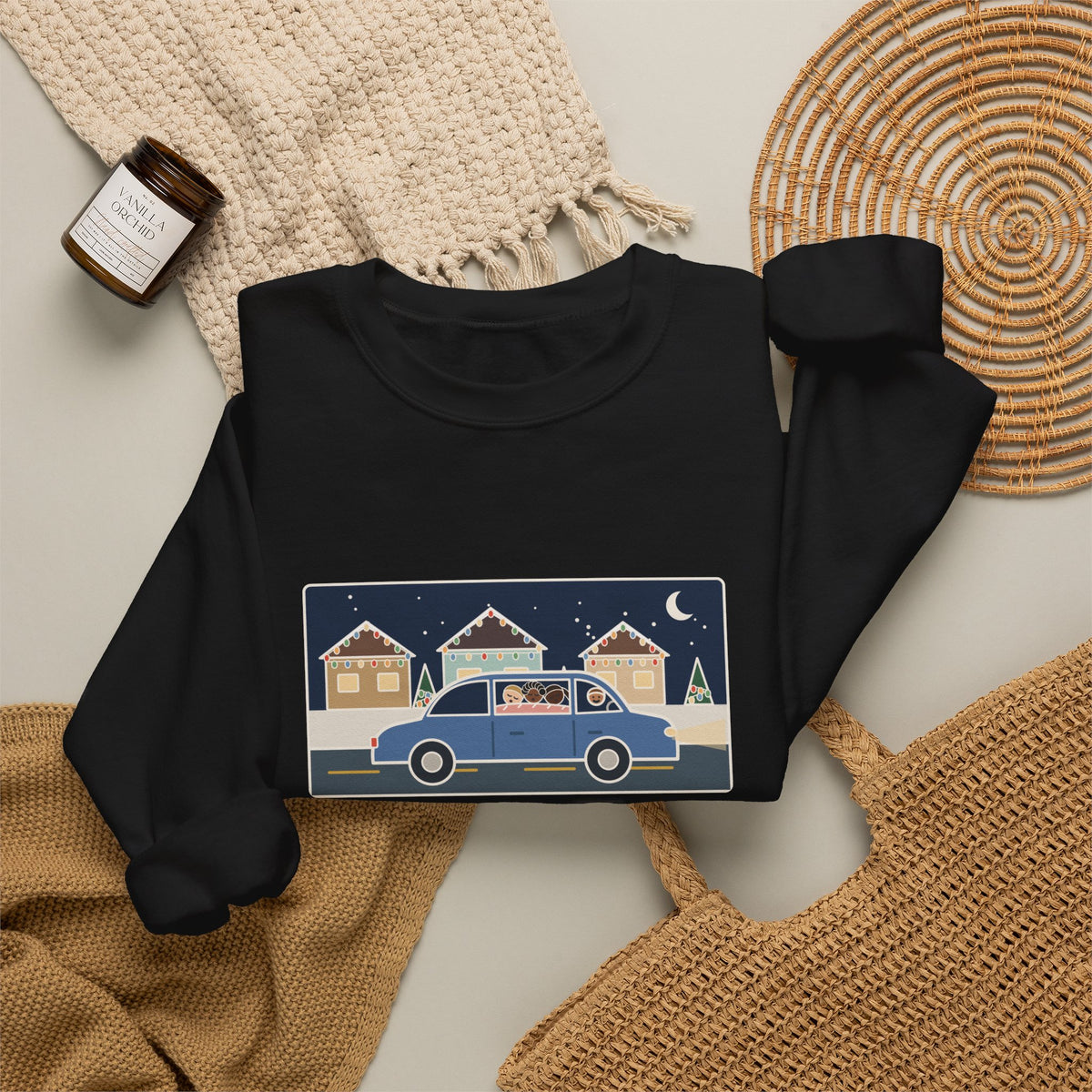 Christmas Lights Sweatshirt, Drove the Kids Around to See Them, All Three Asleep by the Second Street, Funny Night Drive Crewneck