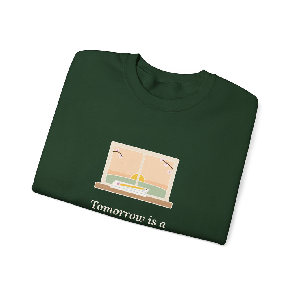Tomorrow Is a New Day with No Mistakes in It Yet Sweatshirt, Encouragement Montgomery Quote Crewneck with Dawn Windowsill
