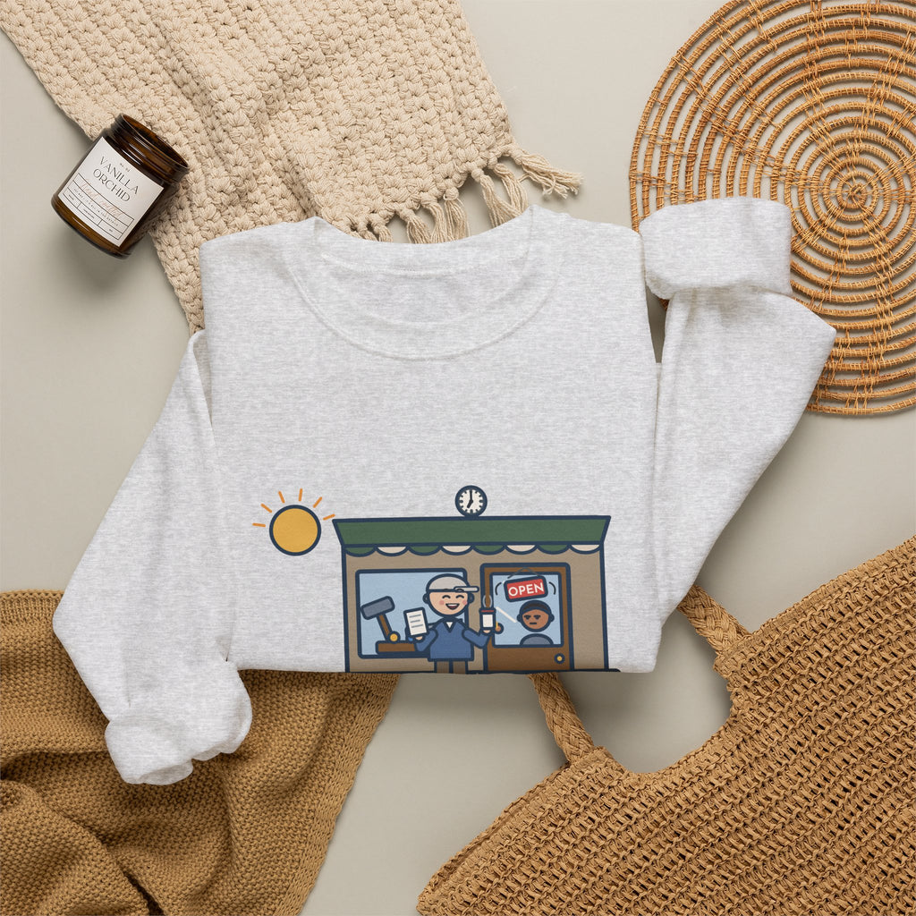 Retired, Still Up at 5:30 Sweatshirt, Funny Retired Crewneck with Hardware Store Dawn