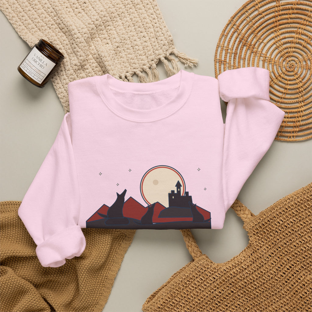 The Children of the Night Sweatshirt, Gothic Bram Stoker Quote Crewneck with Wolves and Red Moon