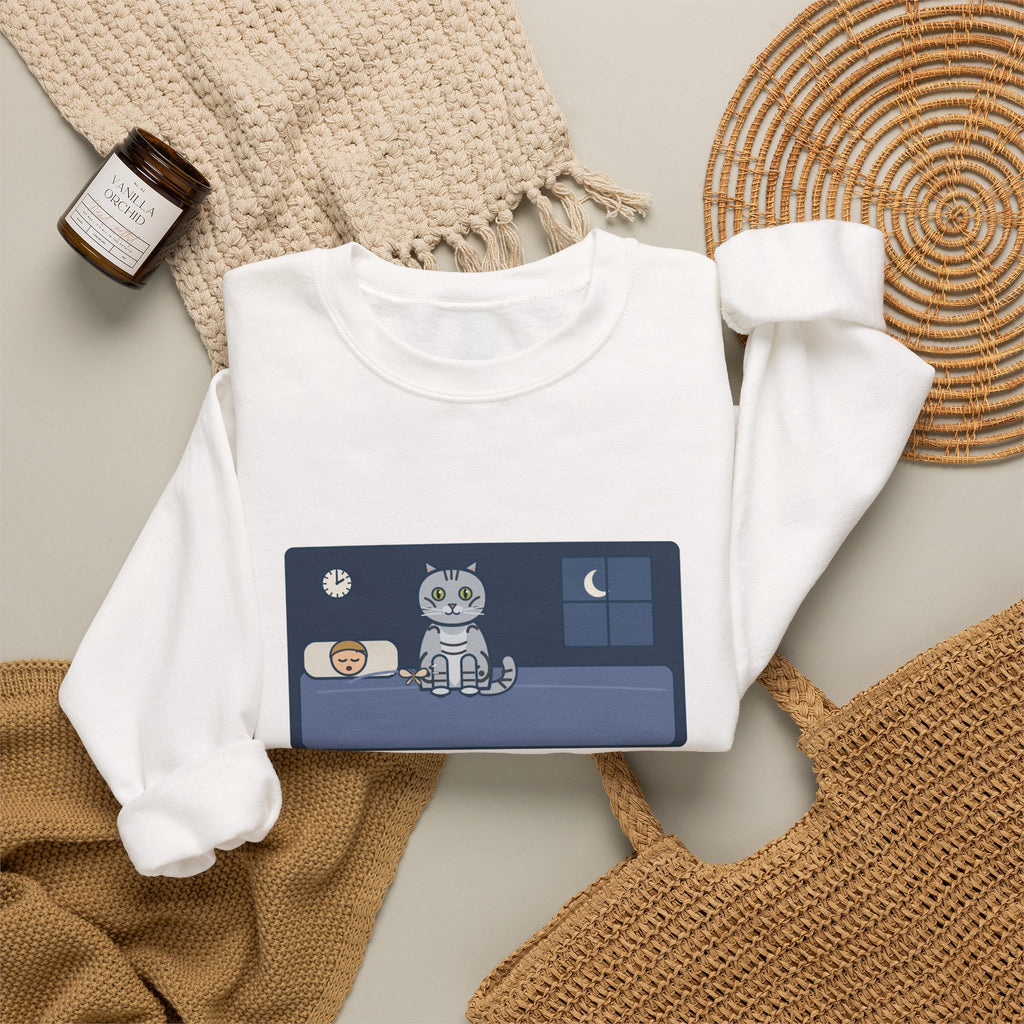 American Shorthair Crewneck Sweatshirt - The 2 a.m. Moth Delivery, Silver Tabby Cat