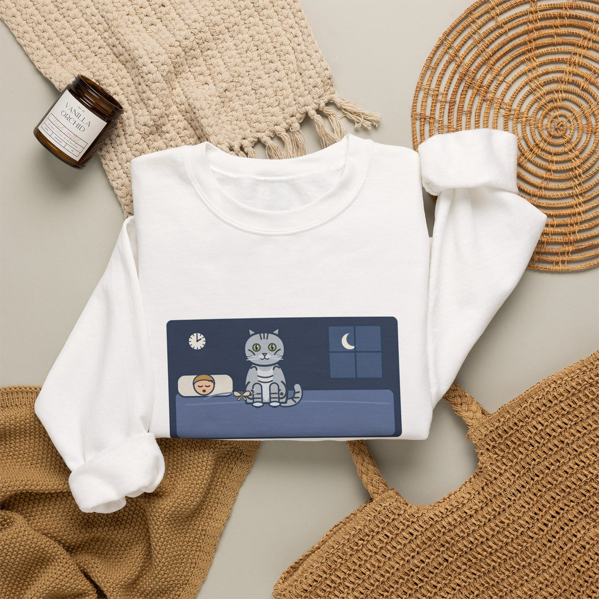 American Shorthair Crewneck Sweatshirt - The 2 a.m. Moth Delivery, Silver Tabby Cat
