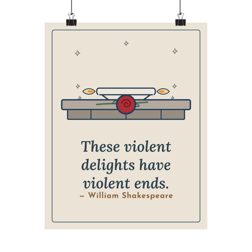 Shakespeare Quote Poster, These Violent Delights Have Violent Ends, Dark Romance Candle and Rose Wall Art