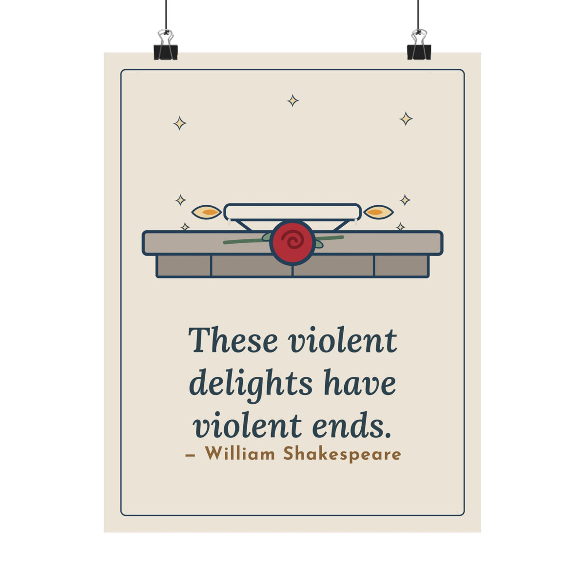 Shakespeare Quote Poster, These Violent Delights Have Violent Ends, Dark Romance Candle and Rose Wall Art