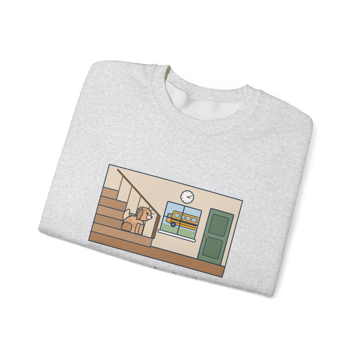 Maltipoo Sweatshirt, Seven Pounds, Waits on the Stairs at 3:10 Every Day for the School Bus, Funny Front Hall Wait Crewneck