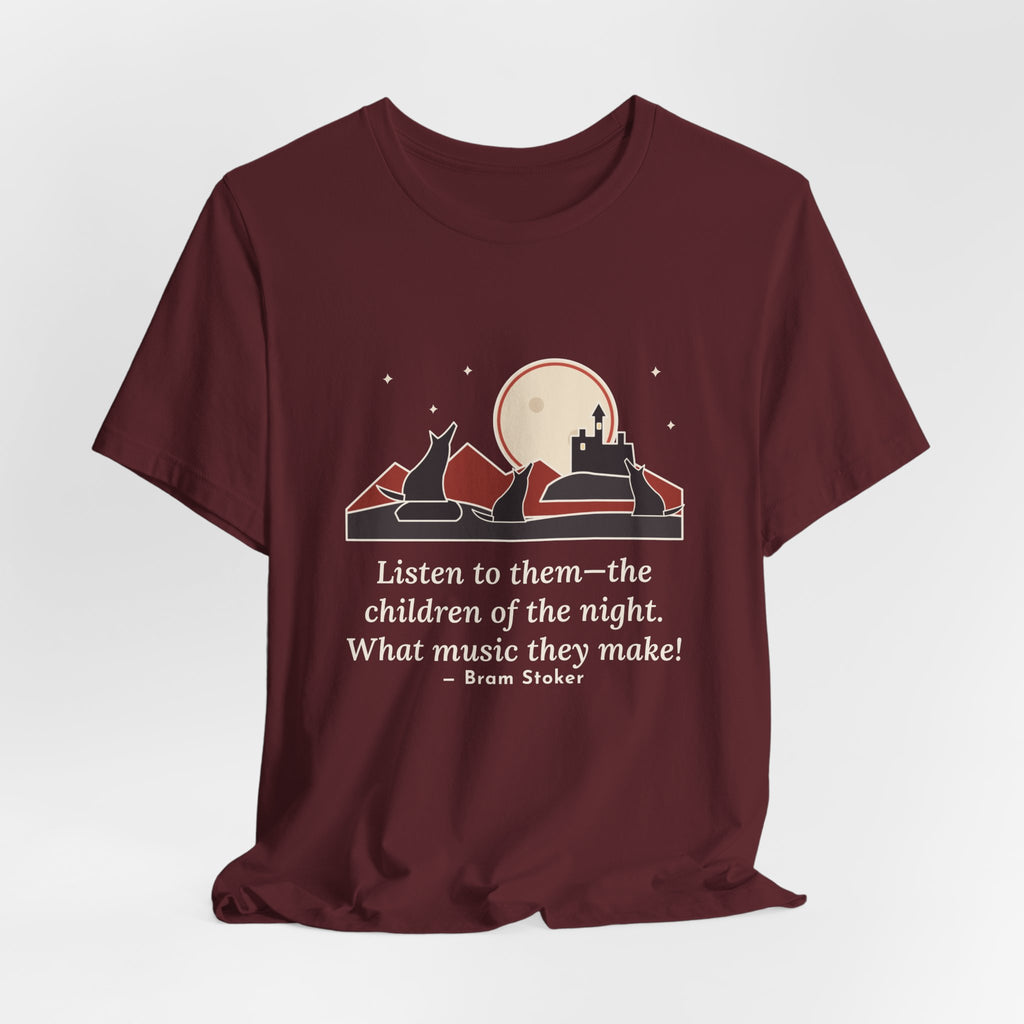 Bram Stoker Quote T-Shirt, The Children of the Night, Gothic Wolves and Red Moon Tee