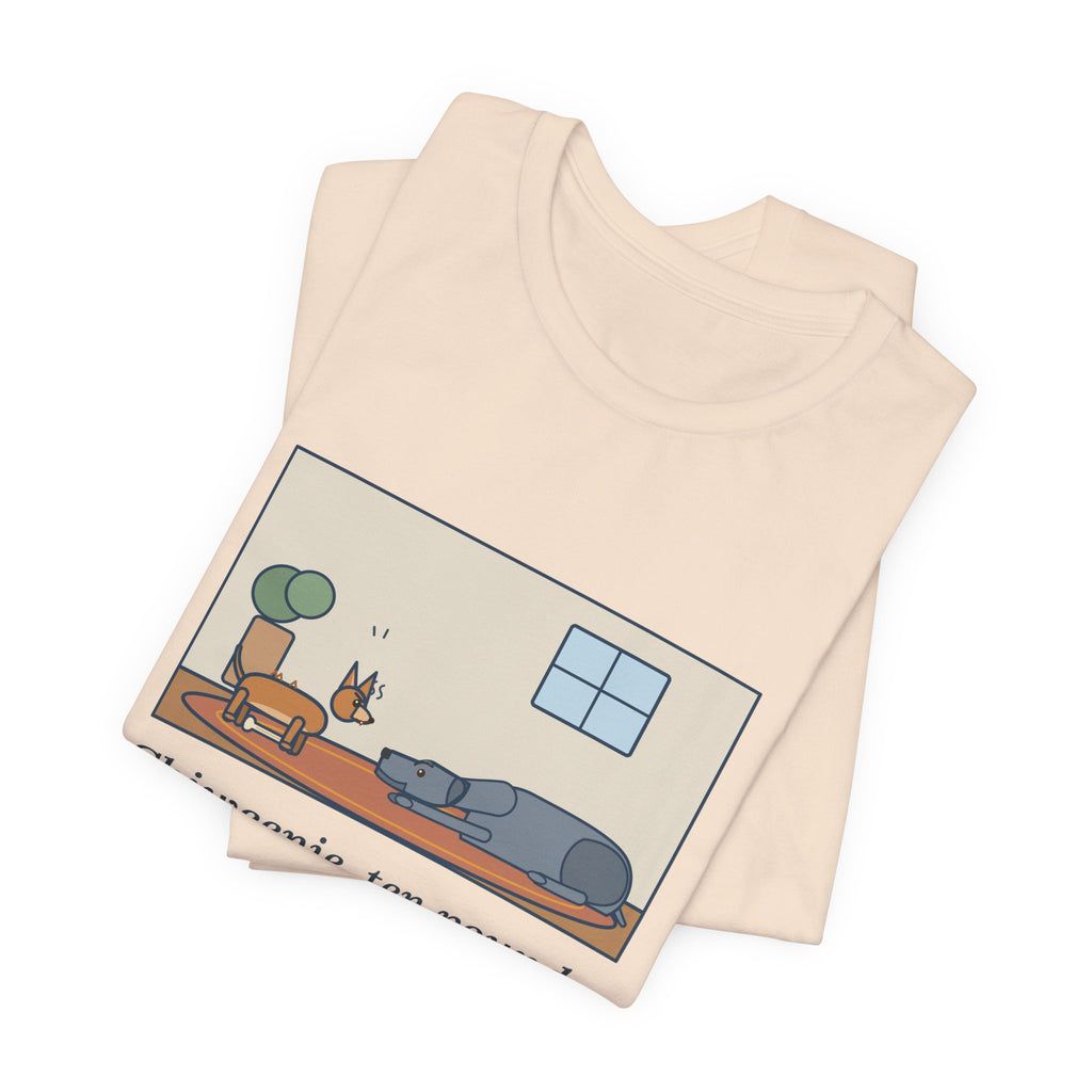 Funny Chiweenie T-Shirt, Ten Pounds, Guarded His Chew from a Great Dane, Living Room Standoff Tee