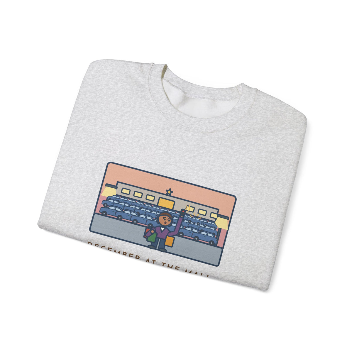 December Shopping Sweatshirt, Found a Parking Spot in Twenty Minutes, Found the Car Again in Forty, Funny Mall at Dusk Crewneck