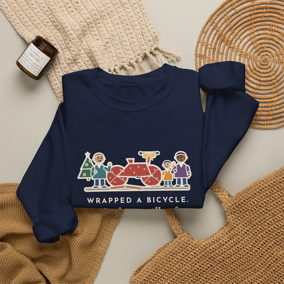 Christmas Gift Sweatshirt, Wrapped a Bicycle with Two Rolls of Paper, Everyone Still Knew, Funny Christmas Morning Crewneck