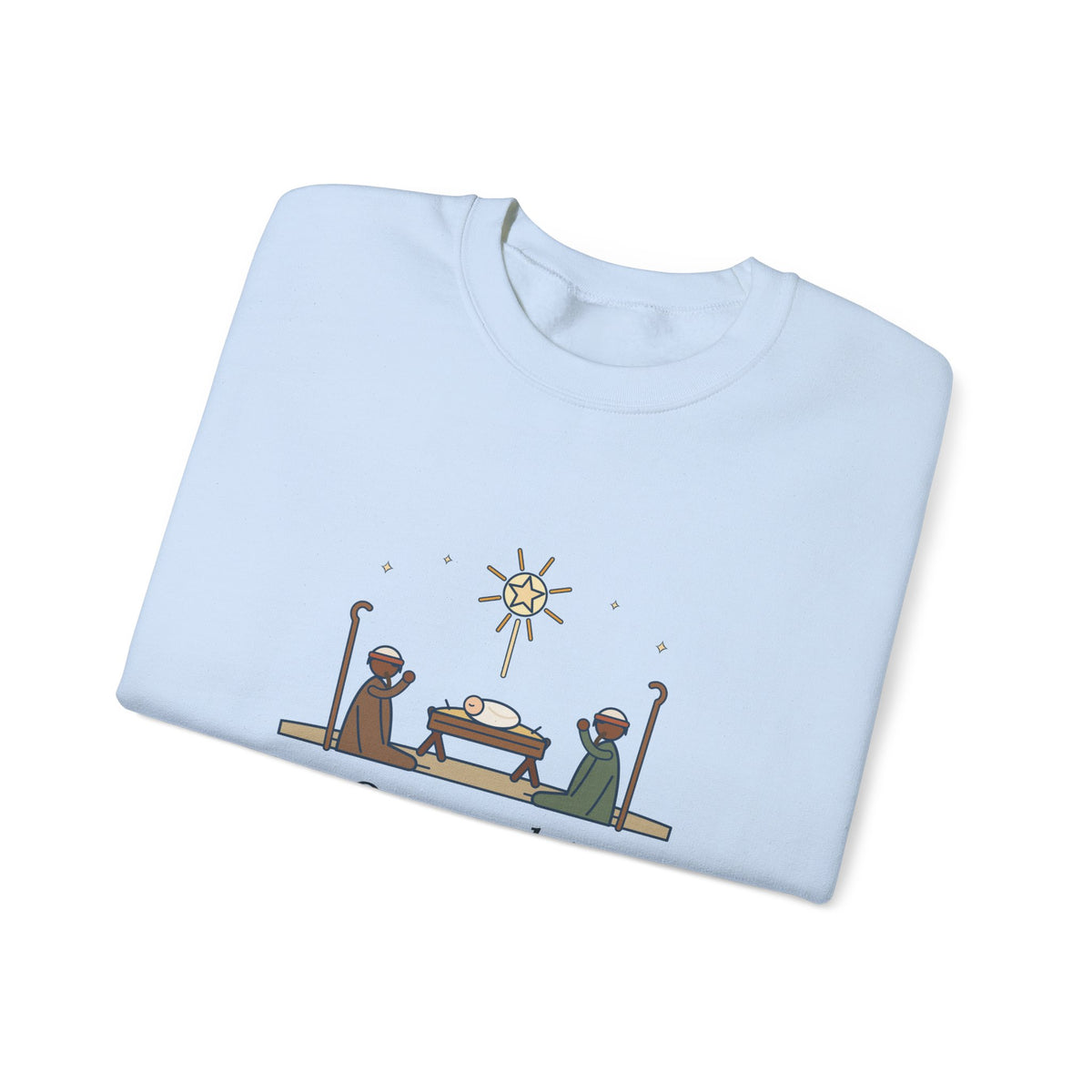 O Come, Let Us Adore him Sweatshirt, Christmas Oakeley Quote Crewneck with Woodcut Manger