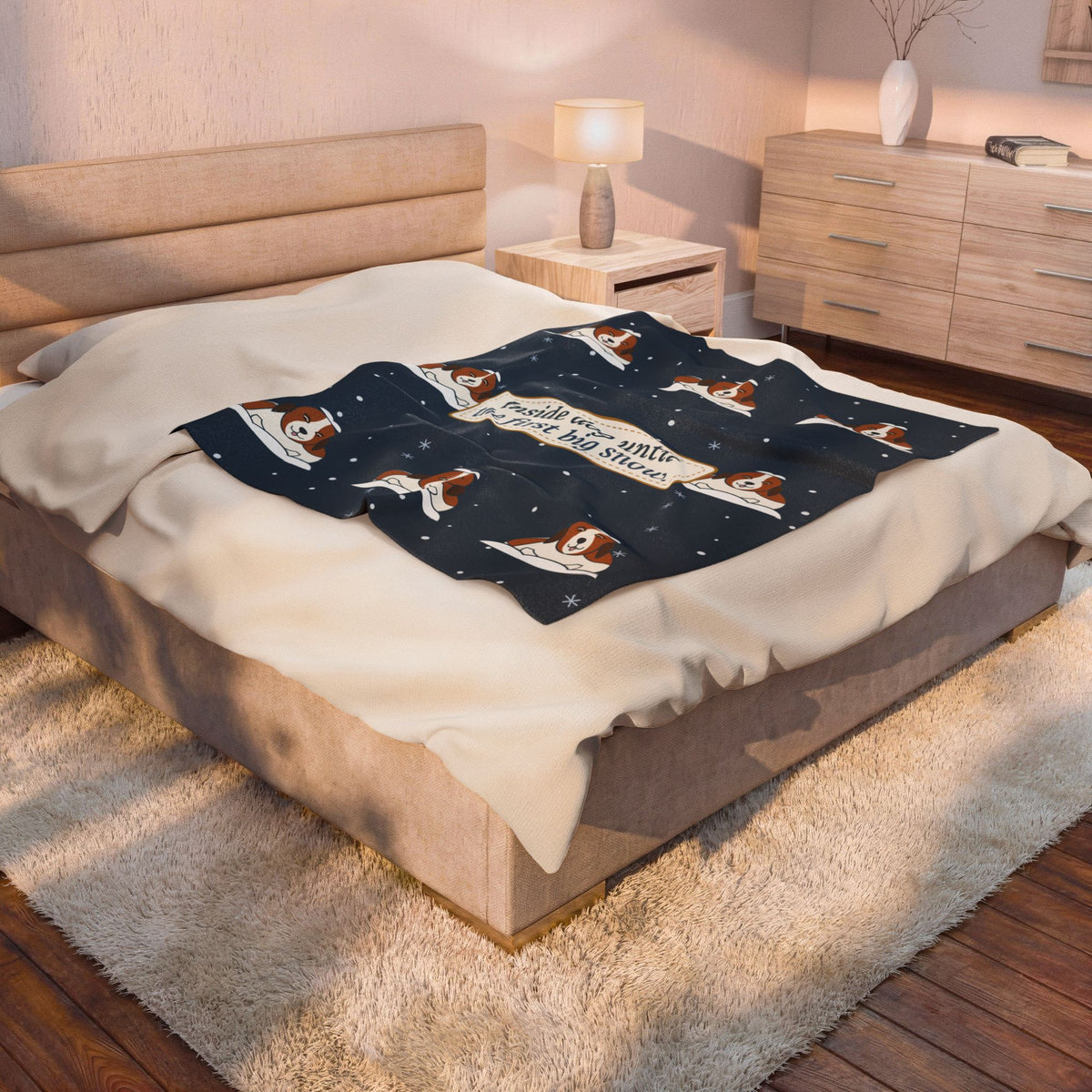 Saint Bernard Winter Blanket - Inside Dog Until the First Big Snow Velveteen Plush Throw