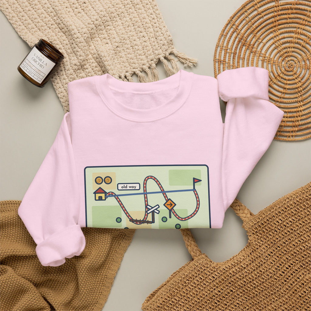 Shortcut Sweatshirt, Tried the New One, Got There Ten Minutes Later Than the Old Way, Funny Hand-Drawn Route Crewneck