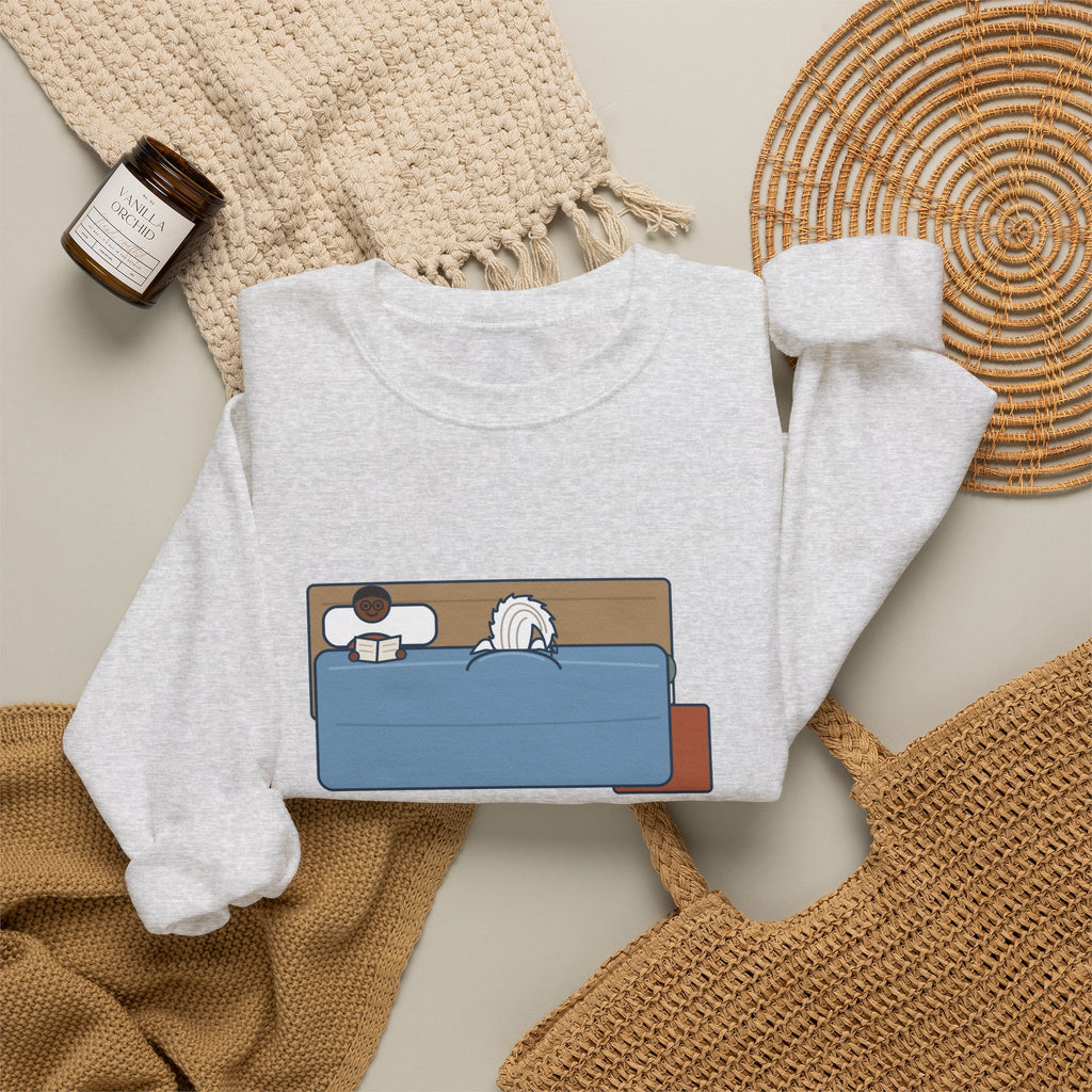Chinese Crested Crewneck Sweatshirt - Cozy Dog Under the Comforter, Crest Showing