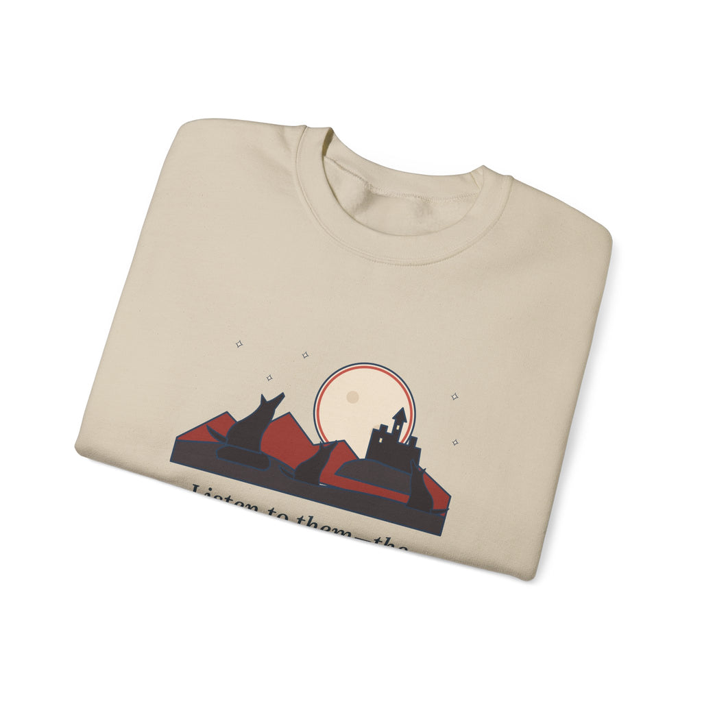 The Children of the Night Sweatshirt, Gothic Bram Stoker Quote Crewneck with Wolves and Red Moon