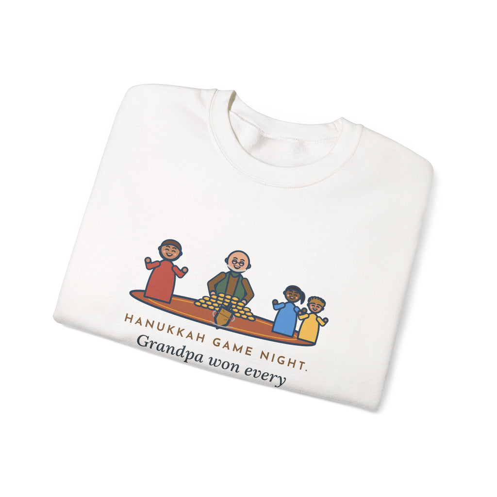 Hanukkah Game Night Sweatshirt, Grandpa Won Every Chocolate Coin with a Dreidel Older Than Mom, Funny Living Room Rug Crewneck